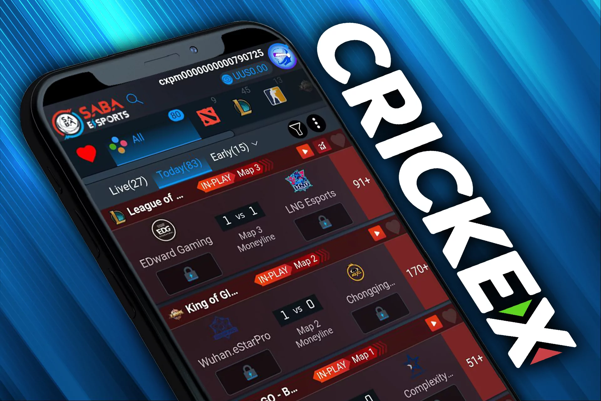 Place bets on cybersports in the Crickex app.