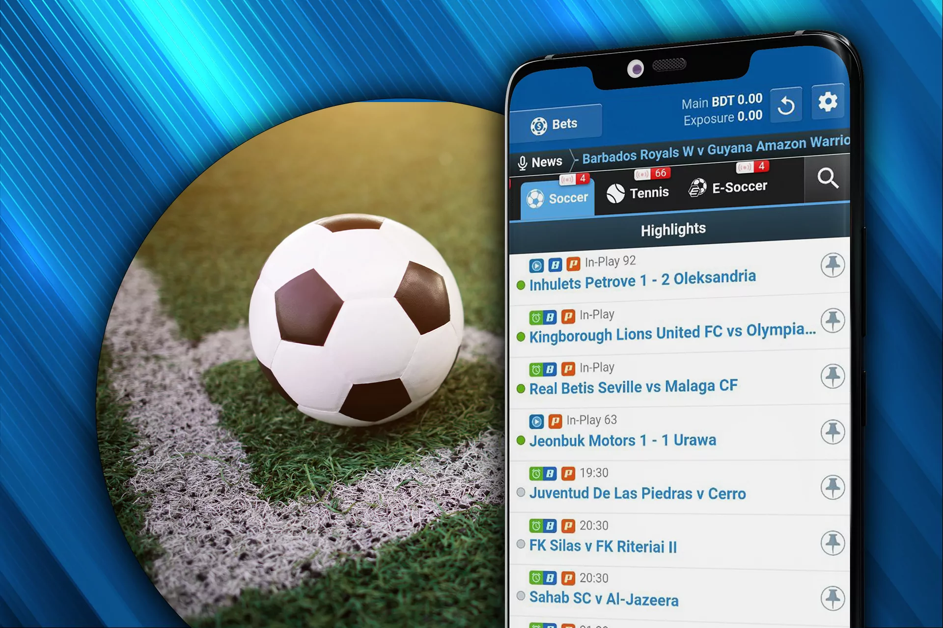 Football leagues are available for betting via the app.