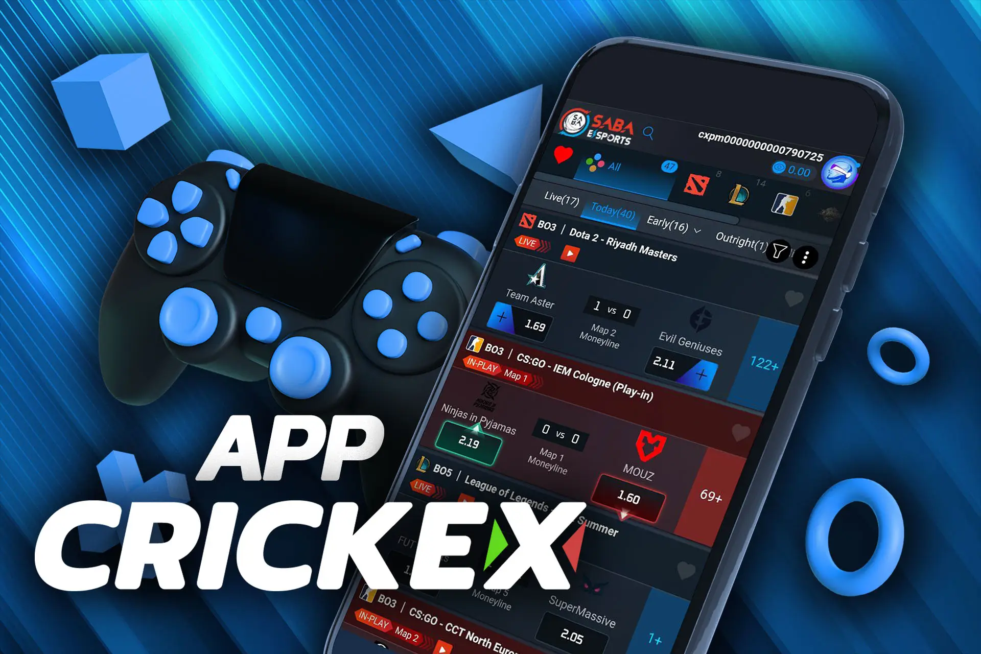 Place bets on cybersports in the Crickex app.