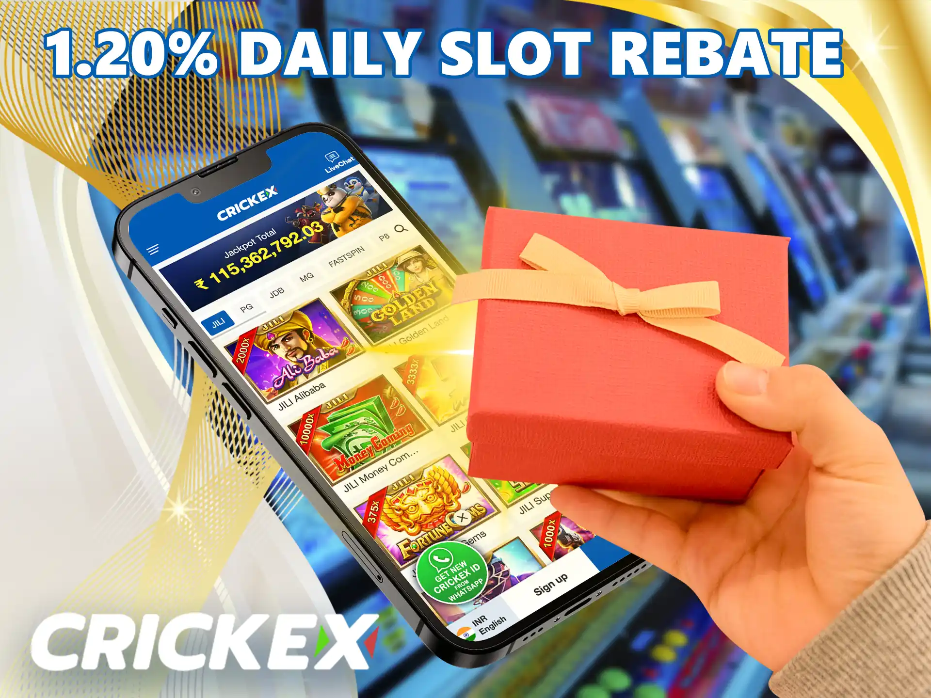 By playing the machines you can get a return on your account of 0.8% to 1.2% at Crickex.